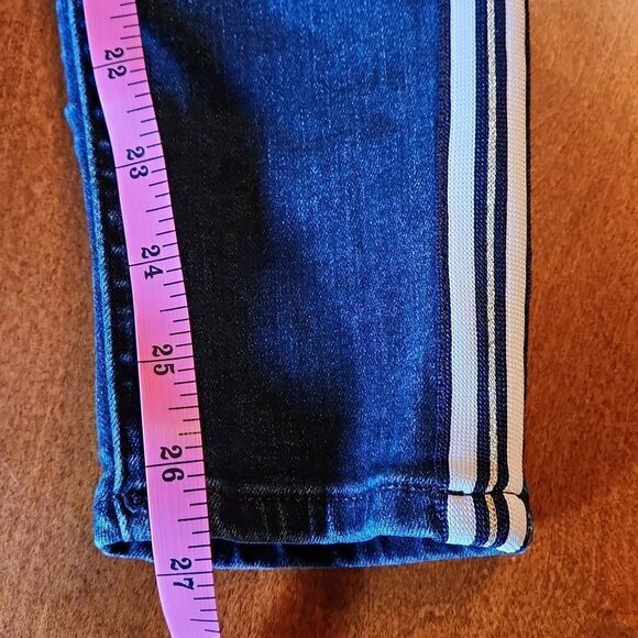 Express Mid Rise Skinny Ankle Stretch Jeans, Size 6, Blue & White & Gold Stripe - Picture 7 of 12